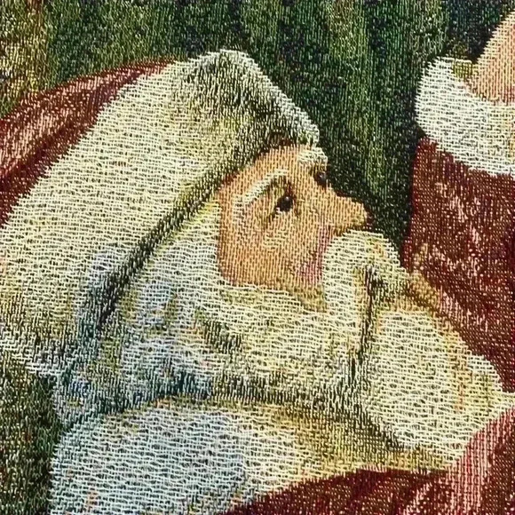 Christmas Holiday Fringe Throw Blanket Tapestry Santa VINTAGE Matching Pillow - Picture 2 of 5